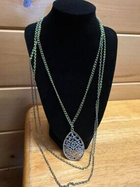 Necklace - Triple Layer Silvertone with Pendant 5/$25